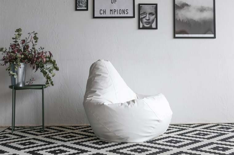 Кресло-мешок Груша XL в обивке из экокожа белого цвета