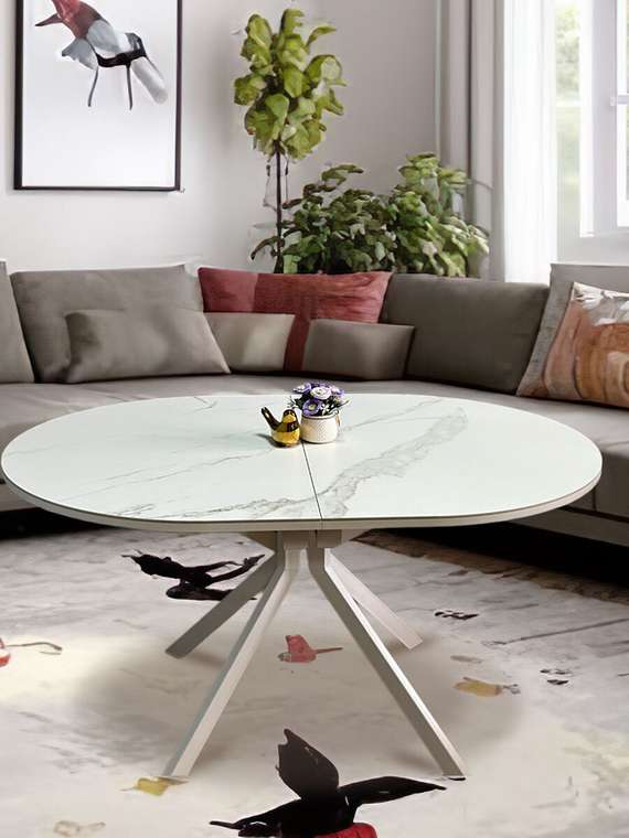 Раздвижной обеденный стол DO130 с керамической столишницей белого цвета