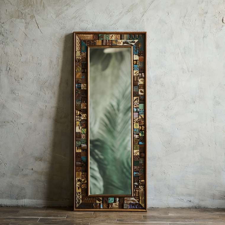 Настенное зеркало в деревянной раме 60х145 коричневого цвета