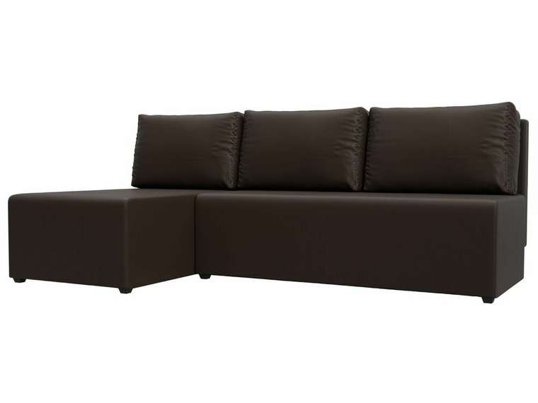 Угловой диван-кровать Поло коричневого цвета (экокожа) левый угол