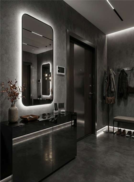 Настенное зеркало Smart L LED в раме черного цвета с подсветкой