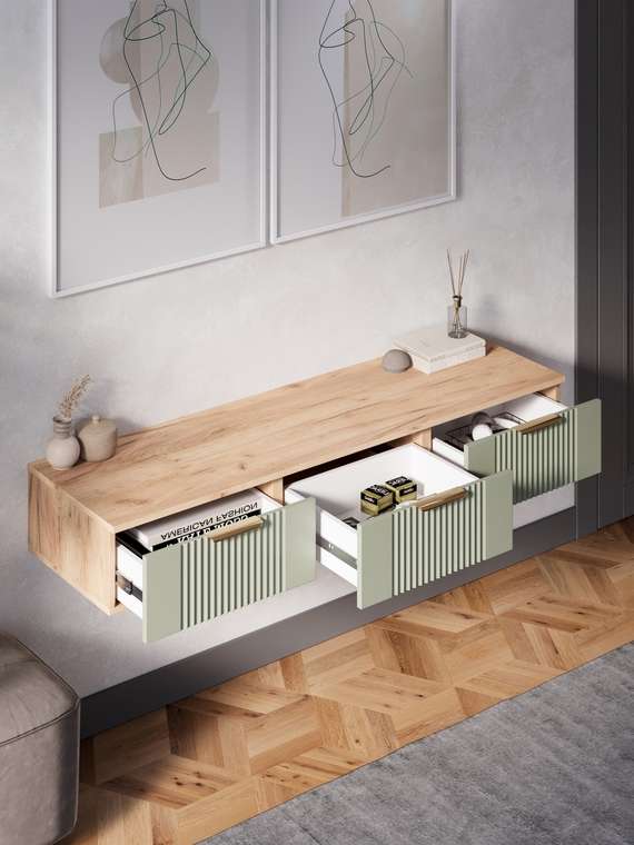 Подвесная тумба Ингрия Luxe 3 бежево-зеленого цвета