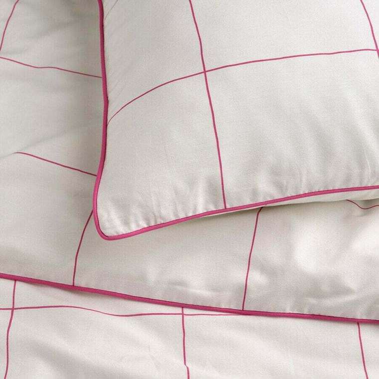 Комплекты постельного белья, 2 шт., бело-розовый/клетка, 155х220/80х80 см