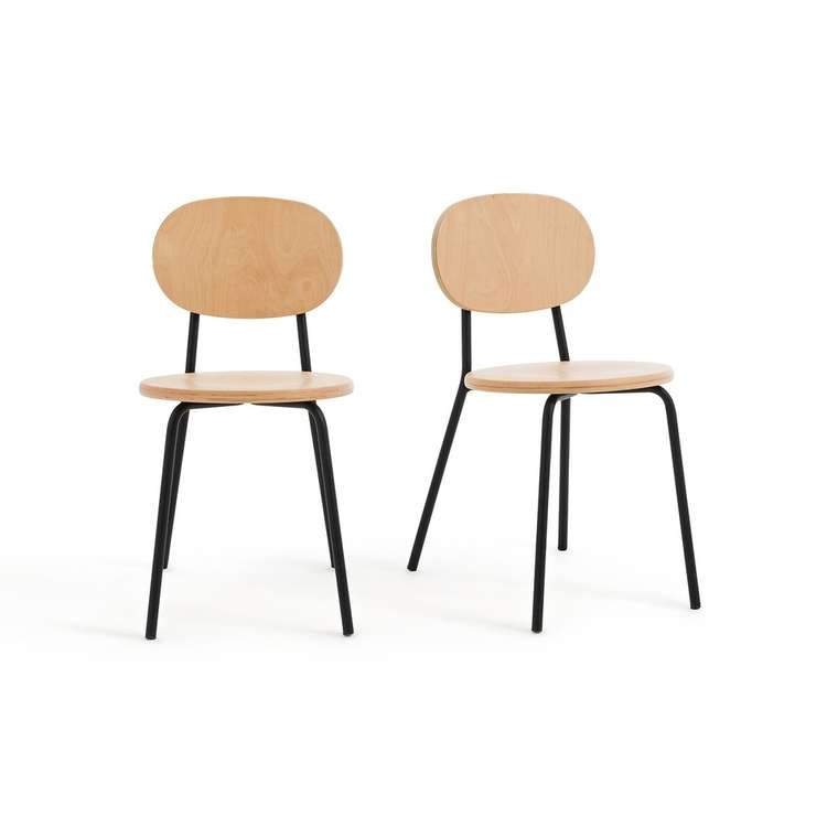 Комплект из двух штабелируемых стульев из бука и металла Loumi бежевого цвета