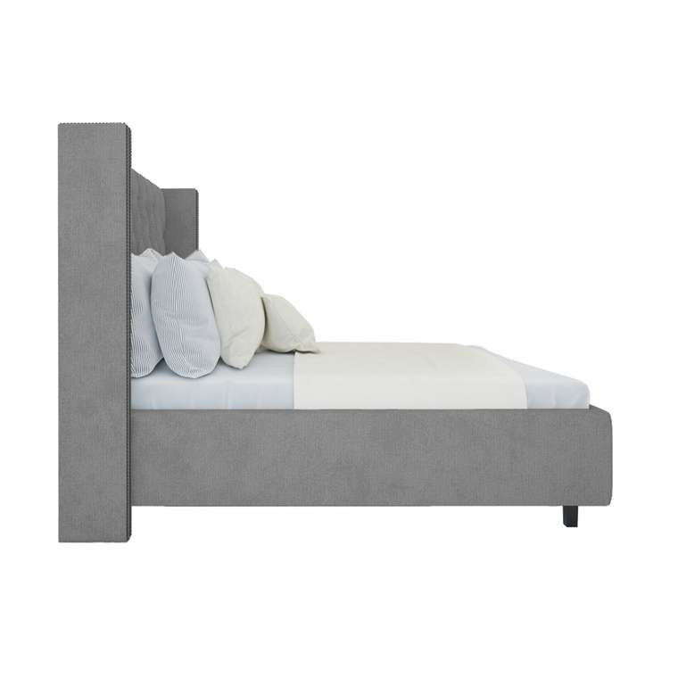 Кровать с декоративными гвоздиками Wing Лен Серый 160x200
