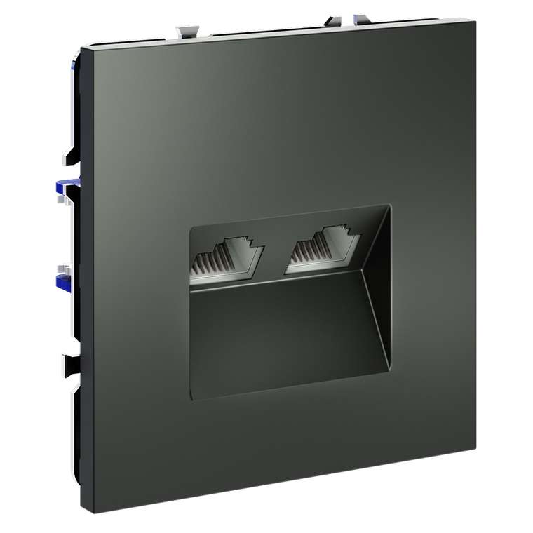 Розетка компьютерная встраиваемая VOLTUM S70 двойная RJ45+RJ45 кат.6, (титан)