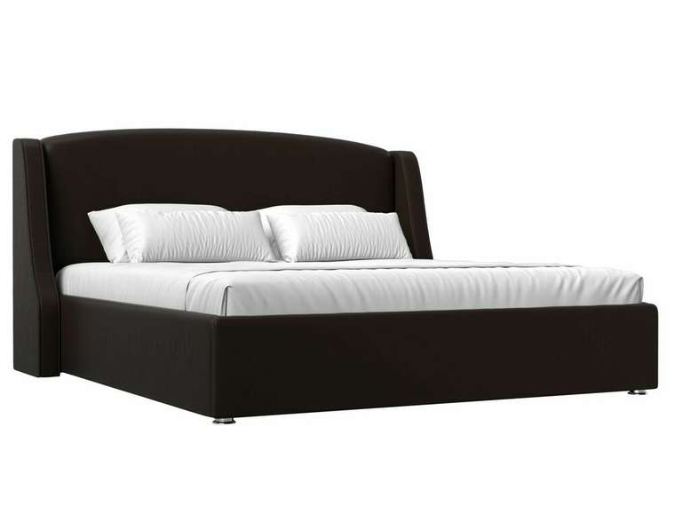 Кровать Лотос 200х200 темно-коричневого цвета с подъемным механизмом (экокожа)