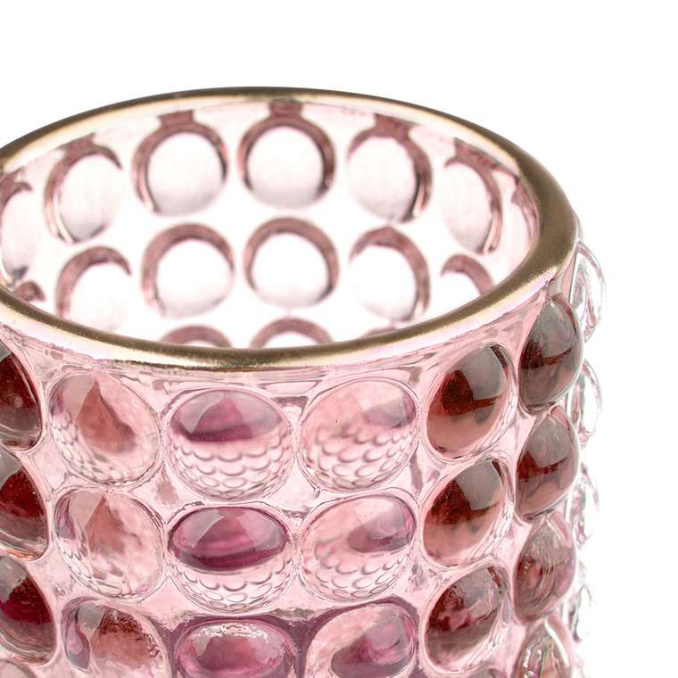 Декоративный подсвечник М из цветного стекла розового цвета