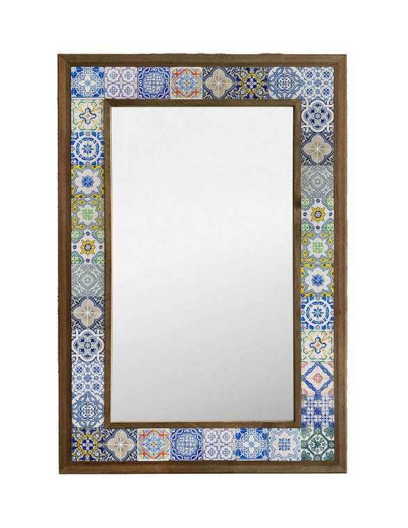 Настенное зеркало с каменной мозаикой 43x63 сине-бежевого цвета