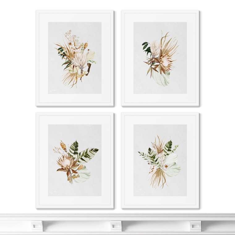 Набор из 4-х репродукций картин в раме Floral set in pale shades, No4