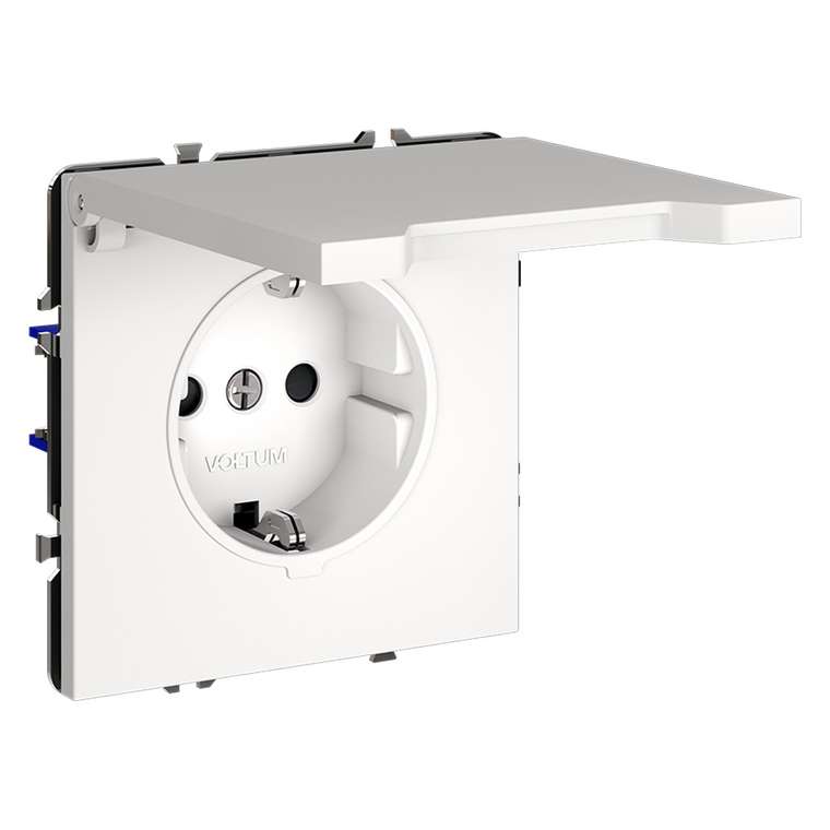 Розетка встраиваемая VOLTUM S70 с заземлением, защитными шторками и крышкой 16А, (белый матовый)