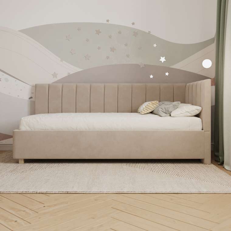 Кровать Помпиду 90х200 бежевого цвета без подъемного механизма