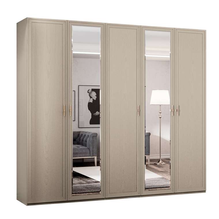 Шкаф пятидверный с зеркалами Palmari серо-бежевого цвета