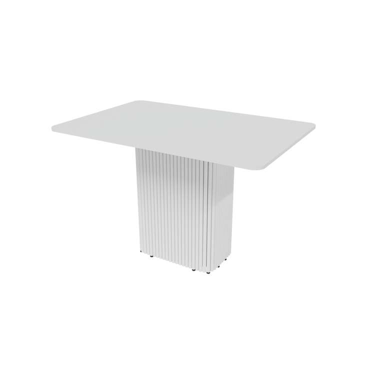 Раздвижной обеденный стол прямоугольный Trubis R Max 120 с металлическим белым подстольем и белой столешницей