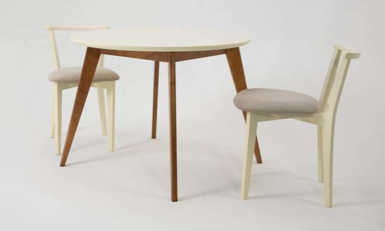 Обеденная группа Сканди D90 с двумя стульями бежевого цвета