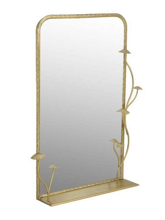 Настенное зеркало 60х90 с полкой золотого цвета