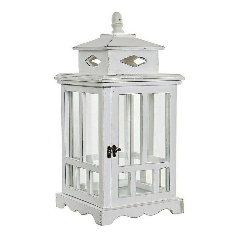 Фонарь DKD Home Decor Белый Стеклянный Сосна (22.5 x 22.5 x 47 cm)