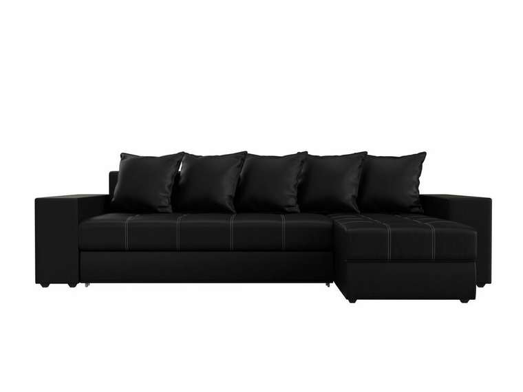 Угловой диван-кровать Дубай черного цвета (экокожа) правый угол