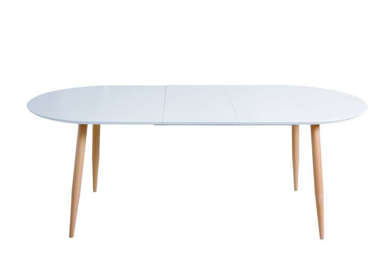 Раздвижной обеденный стол с белой глянцевой столешницей