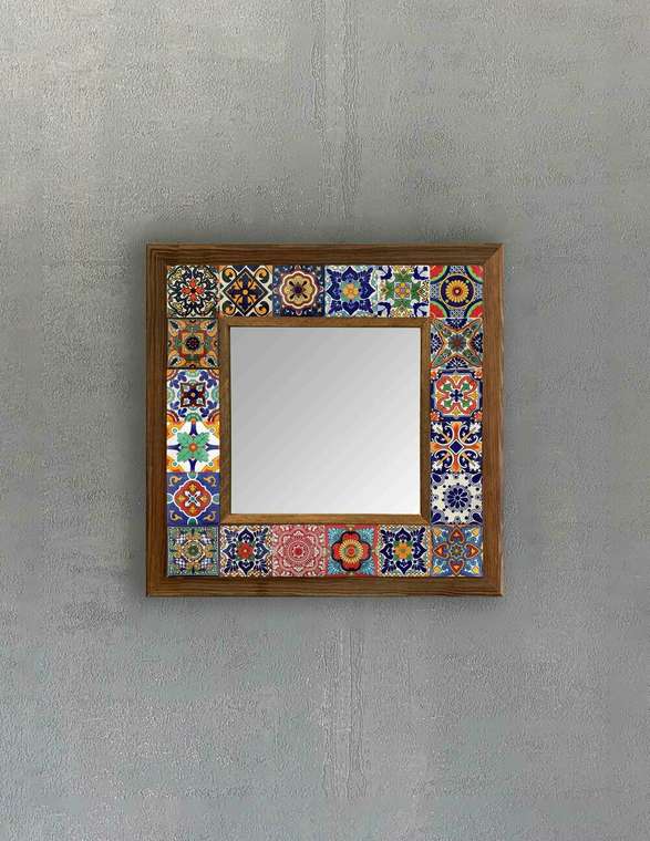 Настенное зеркало 33x33 с мозаикой из камня