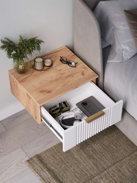 Прикроватная подвесная тумба Ингрия Luxe 1 бело-бежевого цвета