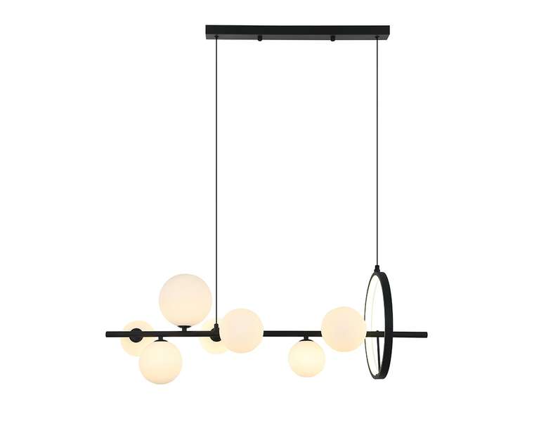 Люстра Иона черный  (плафоны белые матовые) w90*28 h150 G9 7*5W+ Led 17W (4000K) (Led) (лампами не комплектуется)