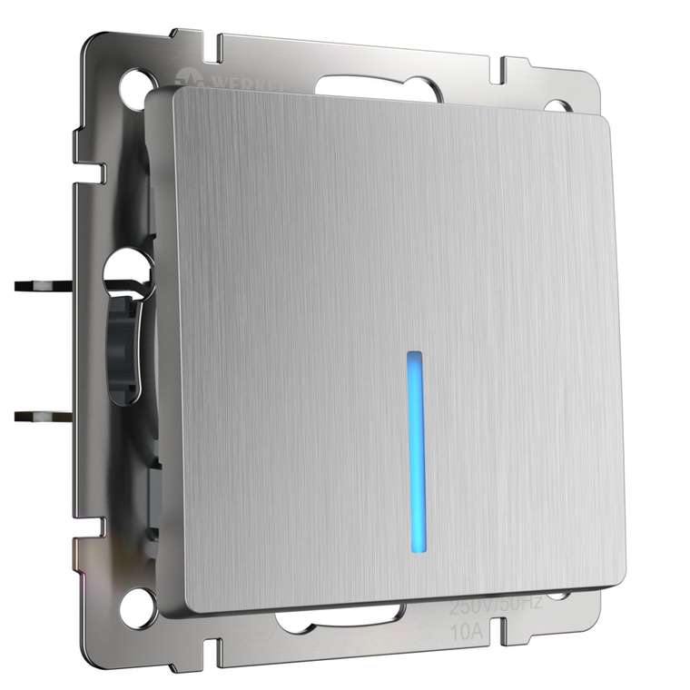 W1110109/ Выключатель одноклавишный с подсветкой (cеребряный рифленый) W1110109 Встраиваемые механизмы серебряный рифленый