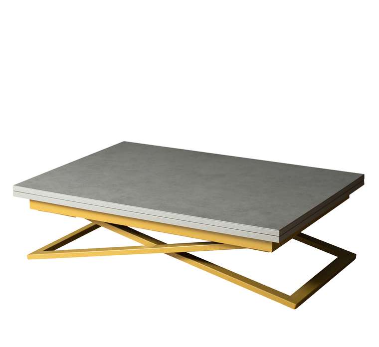 Стол трансформер Compact из керамогранита цвета гриджио на золотых опорах