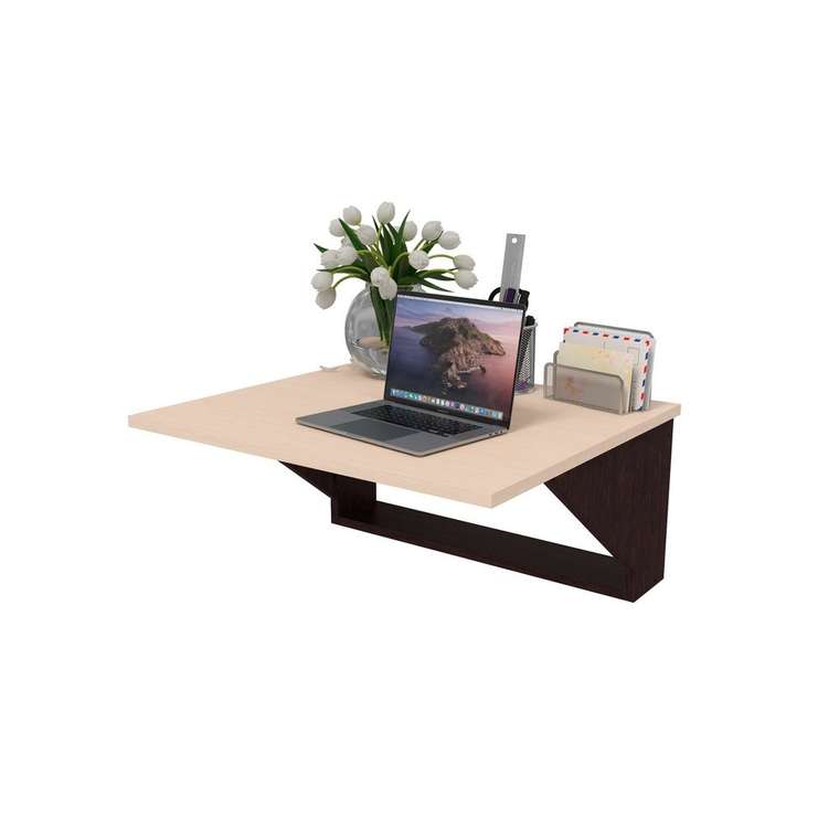 Письменный откидной стол бежево-коричневого цвета