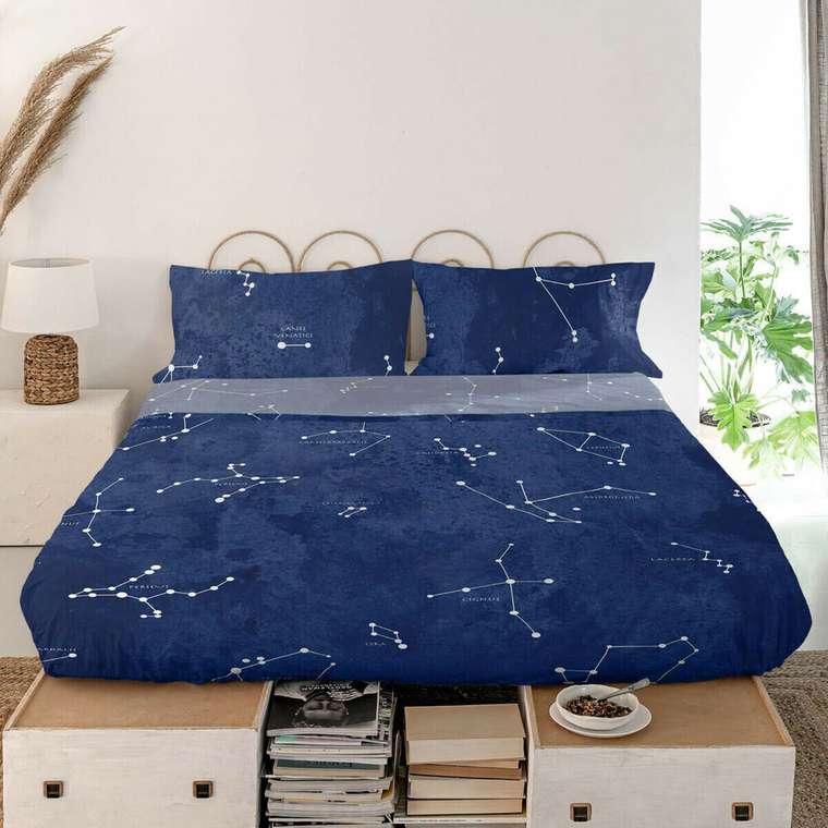 Простынь верхняя Blanc Cosmos 260x270 темно-синего цвета