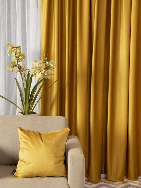 Комплект штор из велюра Monaco 150х270 желтого цвета