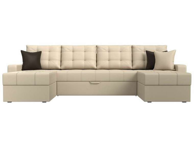 Угловой диван-кровать Ливерпуль бежевого цвета (экокожа)