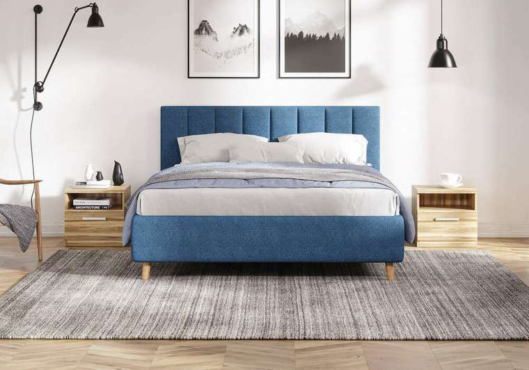 Кровать Alma 160х200 темно-синего цвета без основания и подъемного механизма