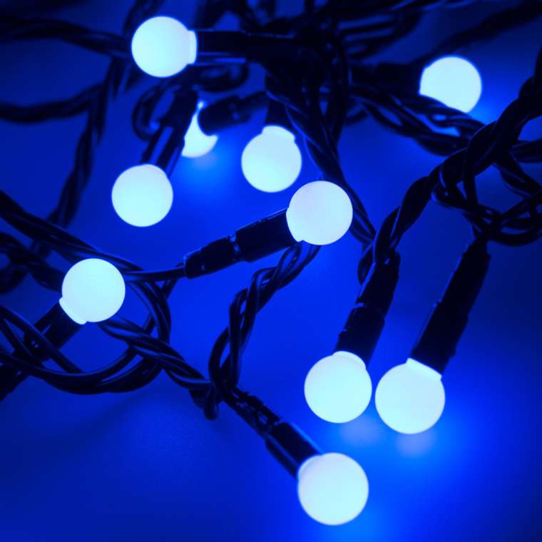 Светодиодная гирлянда ARD-BALL-CLASSIC-D13-5000-BLACK-50LED BLUE (230V, 3.5W) (Ardecoled, IP65) 025564