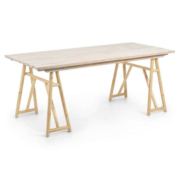 Обеденный стол Creassy из натурального дерева и ротанга  