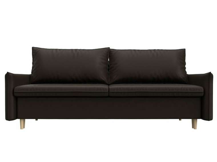 Прямой диван-кровать Хьюстон темно-коричневого цвета (экокожа)