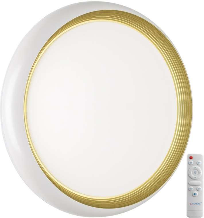 Настенно-потолочный светильник Sonex Tofiq White 7650/EL PALE SN пластик/белый/золотой LED 70Вт 3000-6000К D480 IP43 пульт ДУ