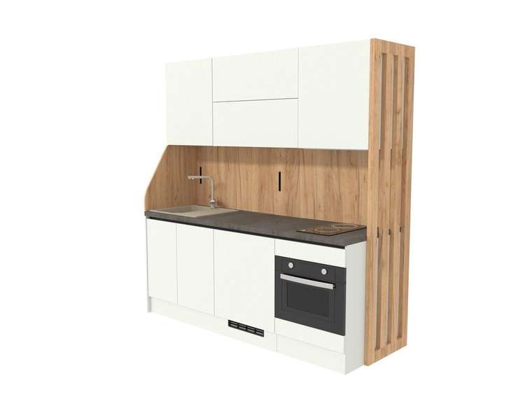 Кухня прямая со сдвижным фартуком и выдвижной полкой Секрет КП3214.2 серо-бежевого цвета левая