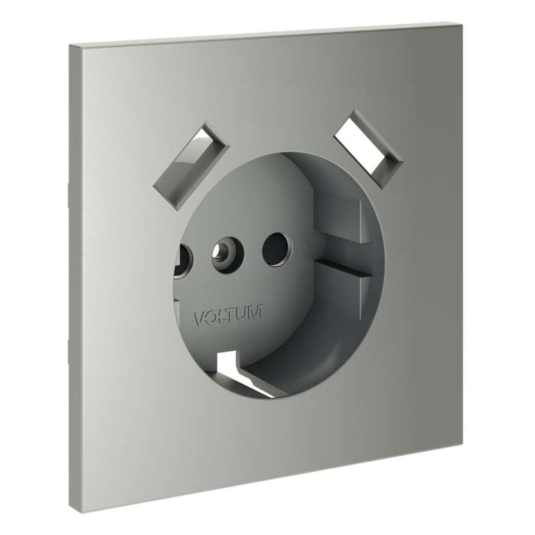 Накладка для розетки с заземлением и защитными шторками, с USB A+A, S70 (сталь)