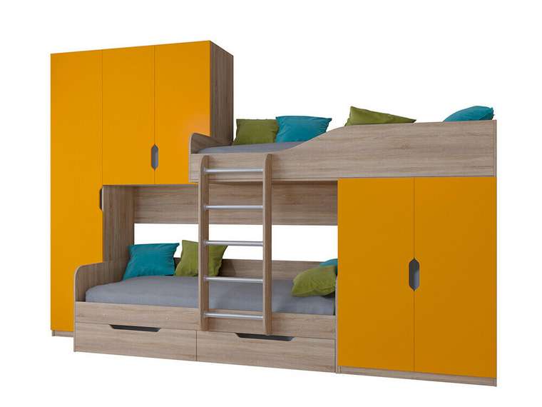 Двухъярусная кровать Лео 80х190 цвета Дуб Сонома-оранжевый