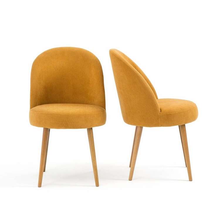 Комплект из двух столовых стульев из вельвета Lenou коричневого цвета