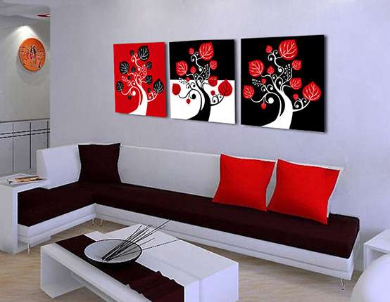 Триптих на холсте: "Red, black and white"