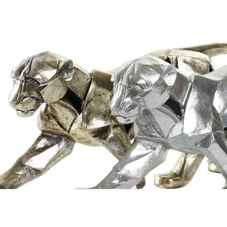 Декоративная фигура 46,5 x 10 x 18 cm Серебристый Позолоченный Пантера (2 штук)