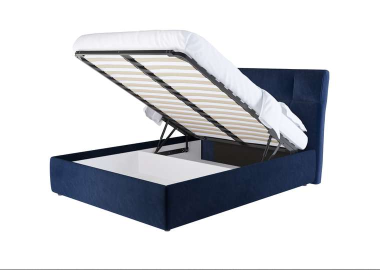 Кровать мягкая с подъемным механизмом Amber Style 140х200 синего цвета