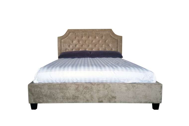 Кровать двуспальная бежевый бархат 160х200 см