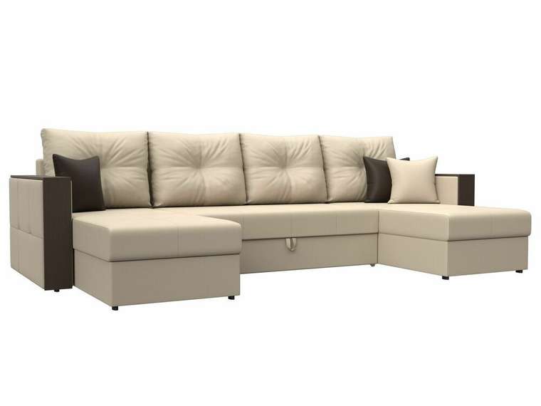 Угловой диван-кровать Валенсия бежевого цвета (экокожа) 