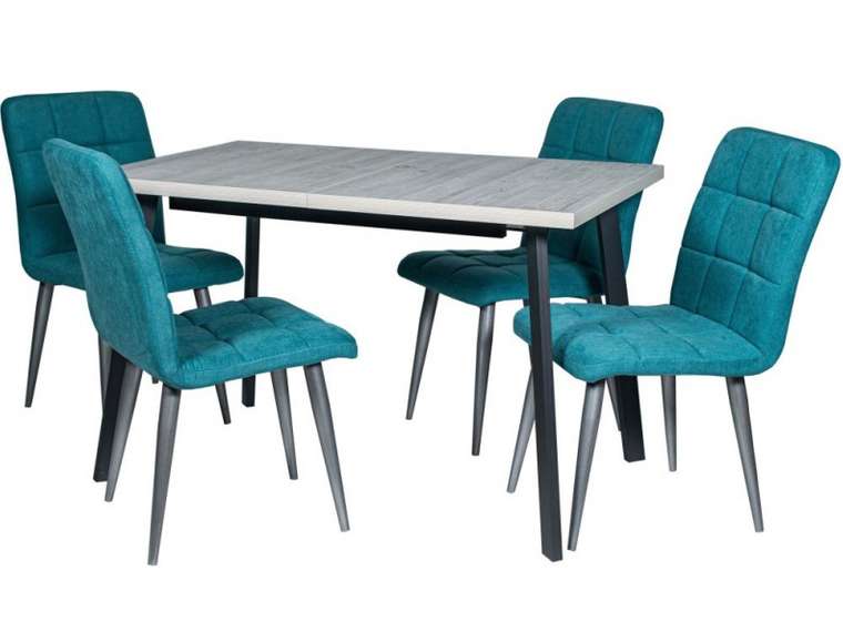 Обеденная группа из стола и четырех стульев цвета аквамарин