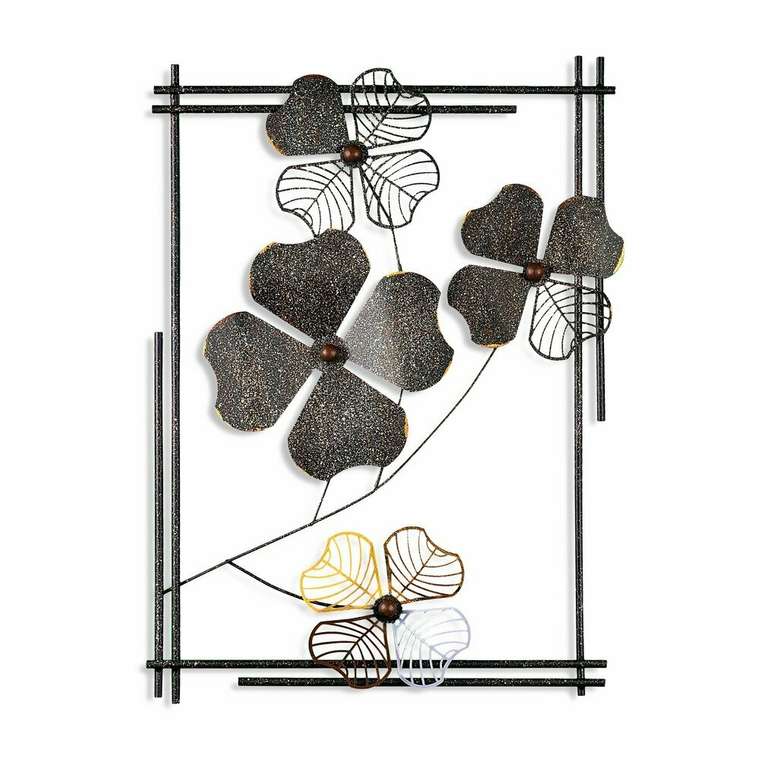 Настенный декор ручной работы Цветы 50х70 с металлической рамой черного цвета