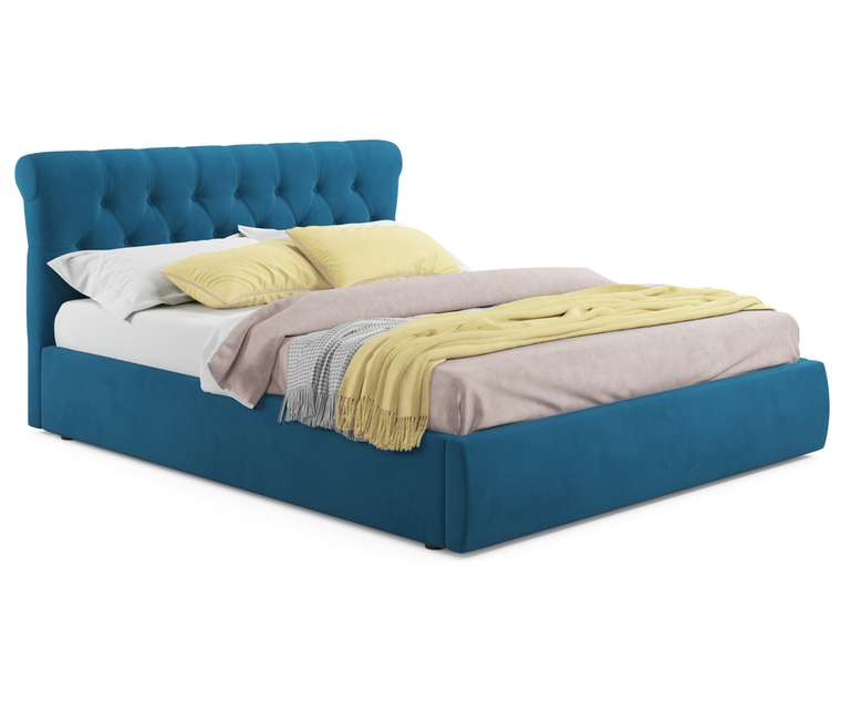 Кровать Ameli 160х200 синего цвета с подъемным механизмом и матрасом Гост
