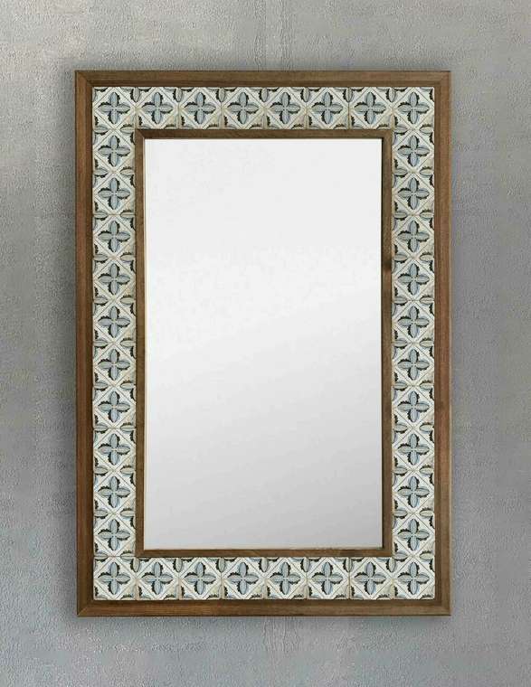 Настенное зеркало 43x63 с каменной мозаикой бежево-синего цвета